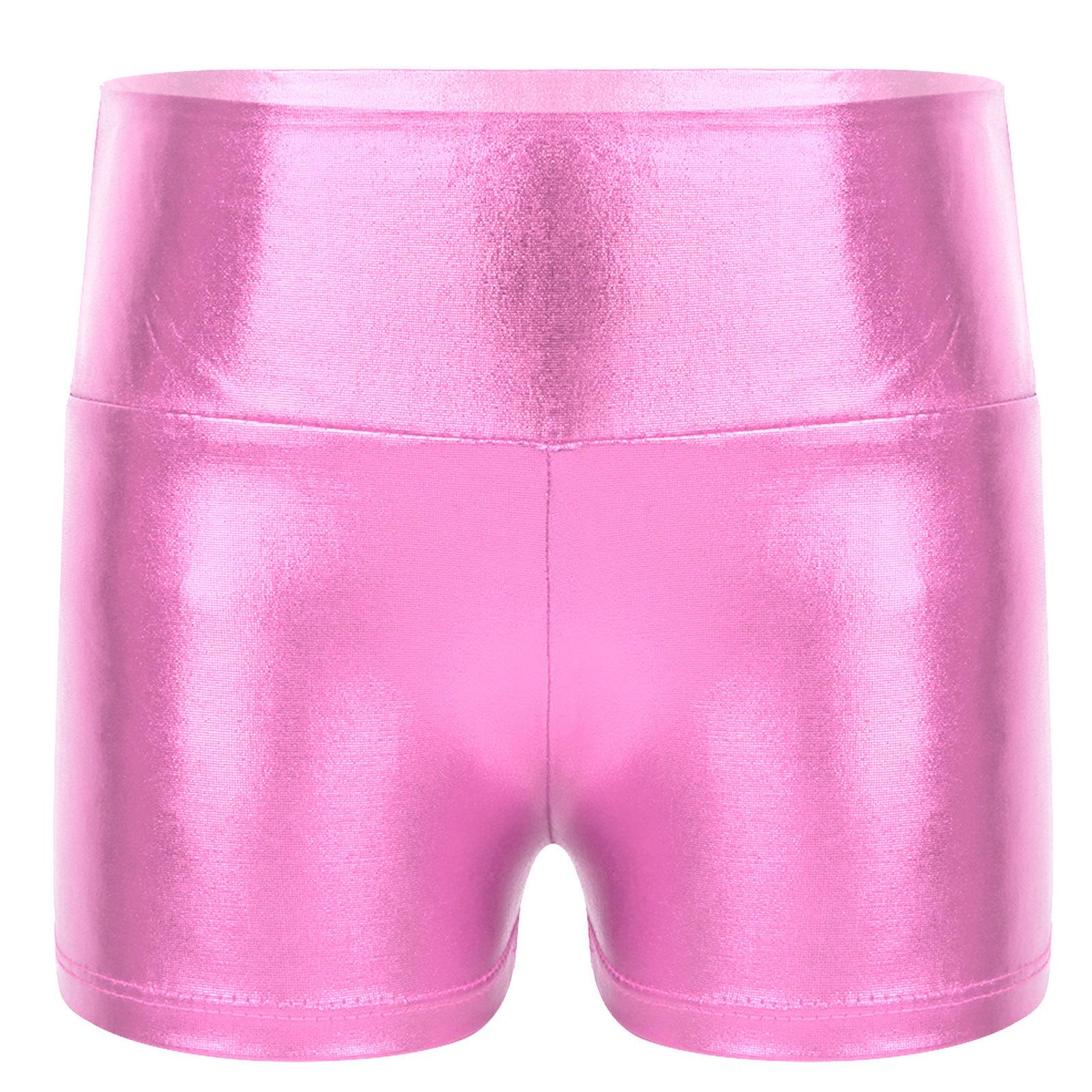 IEFiEL 2 Kinderen Meisjes Metallic Glanzende Gymnastiekdansshorts Sportbroeken Ballet Activewear Shorts 13-14 Years roze