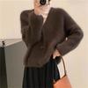 Women's Japanese Soft Vibe Faux Mink Knit Cardigan V-Neck Long-Sleeve Sweater Jacket Office Casual Short Outer Top