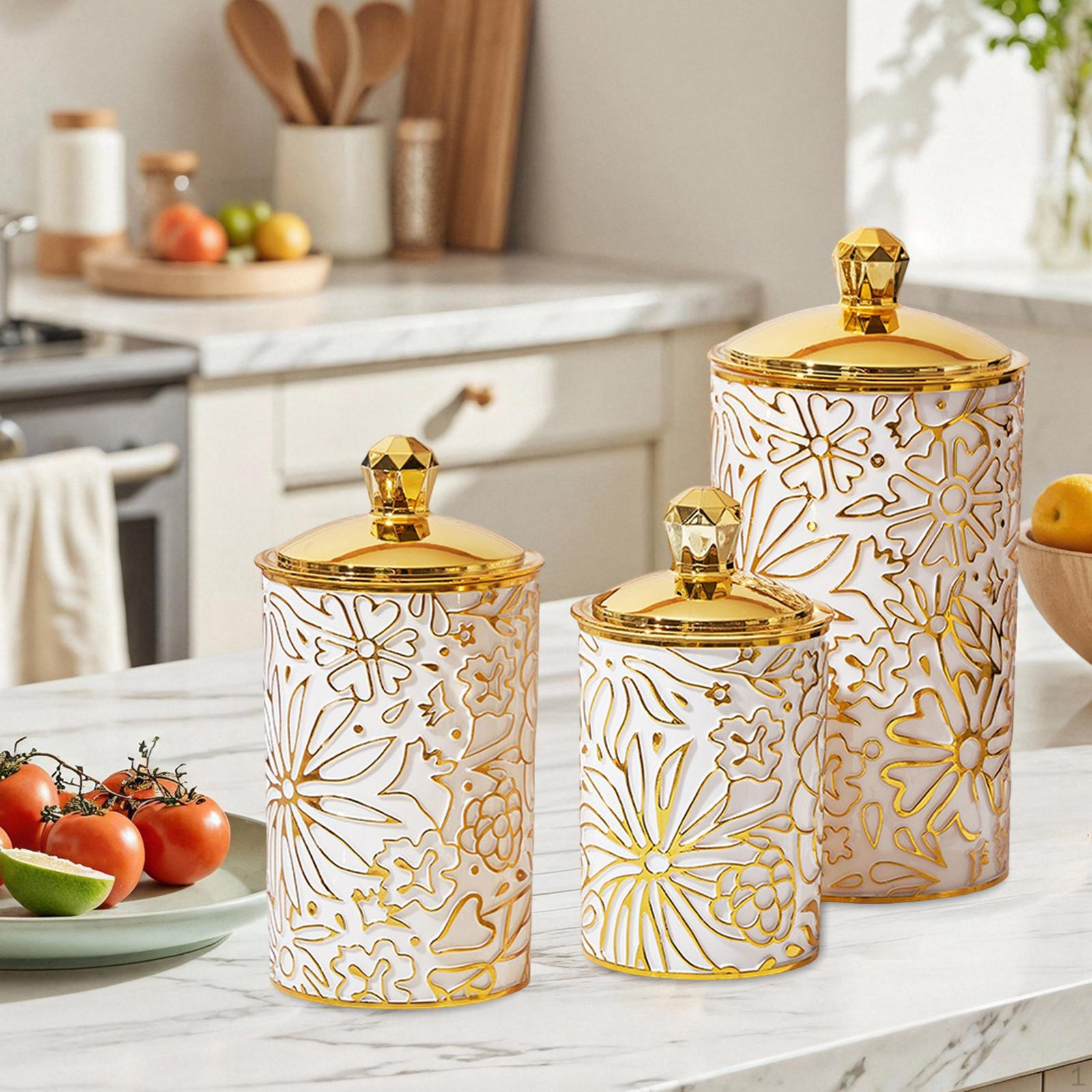 

3Pcs Food Storage Jar Candy with Lid Pantry Organization Kitchen Counter Cereal Can for Sugar