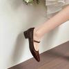Low-heeled retro one-line buckle square-toed soft-soled chunk-heeled women's shoes 2025 new style shallow-mouthed single shoes
