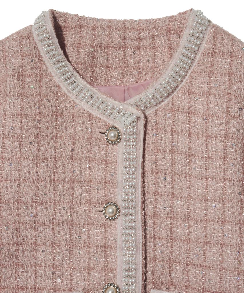 Vivabrown 85-Vivaj050 Line Point Crop Tweed Jacket Pink