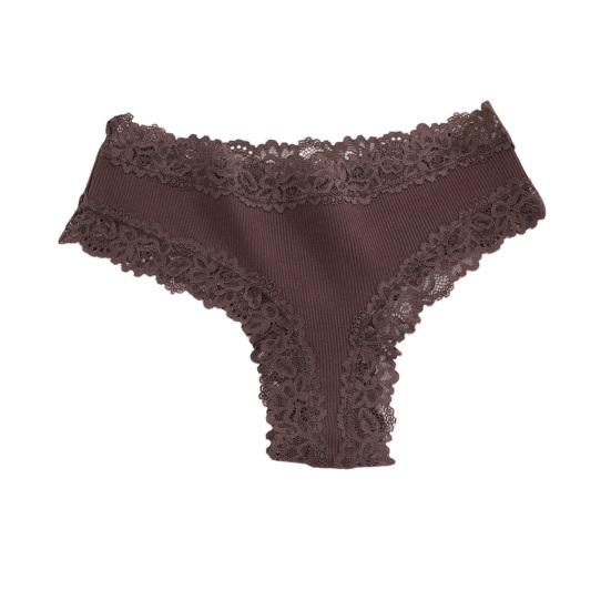 Cotton Thongs for Women, Sexy Lace Trim Underwear, Low Rise Soft Breathable Panties, T-Back Stretchy Ladies Briefs M
