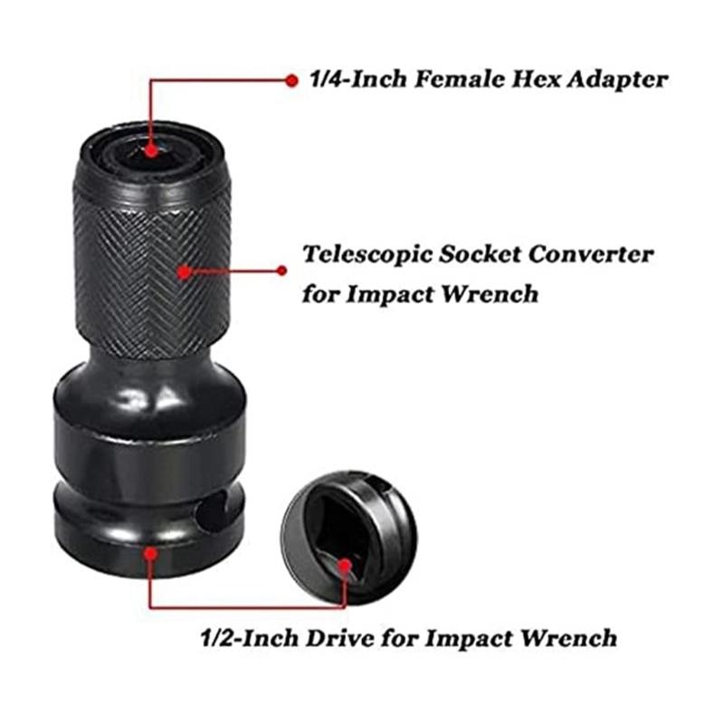 5pcs Drill Socket Adapter 1/2 inches  Square drives to 1/4 inches  Hex Shanks for Impact Wrenches & Screwdriver Bit Conversion