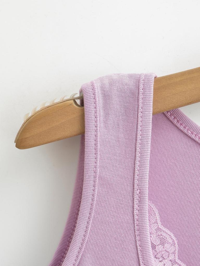 2024 Summer Lace Camisole Crop Top - Women's Sleeveless Round Neck Two-Piece Design