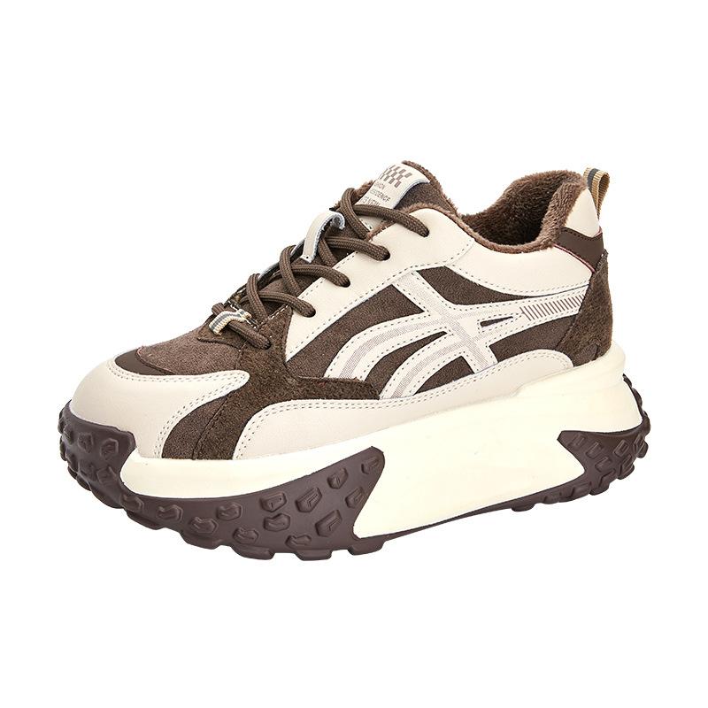 Platform Dad Shoes Women's Winter Leather Bread Shoes Inner Height Increase Velvet Casual Sports Forrest Gump Shoes