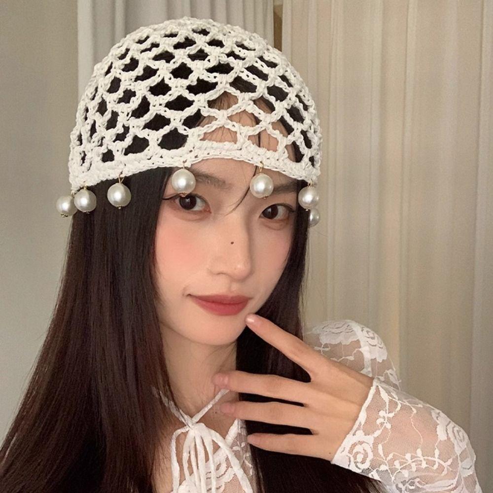 Round Beads Crochet Hollow Tassels Knitted Hat Hollow Out Ethnic Style Hat Knit Beanies  Girls