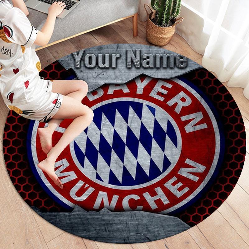 FC Bayern Munchen Custom Name Round Area Rug,Carpet Rug for Living Room Bedroom Sofa Playroom Decor,Non-slip Floor Mat