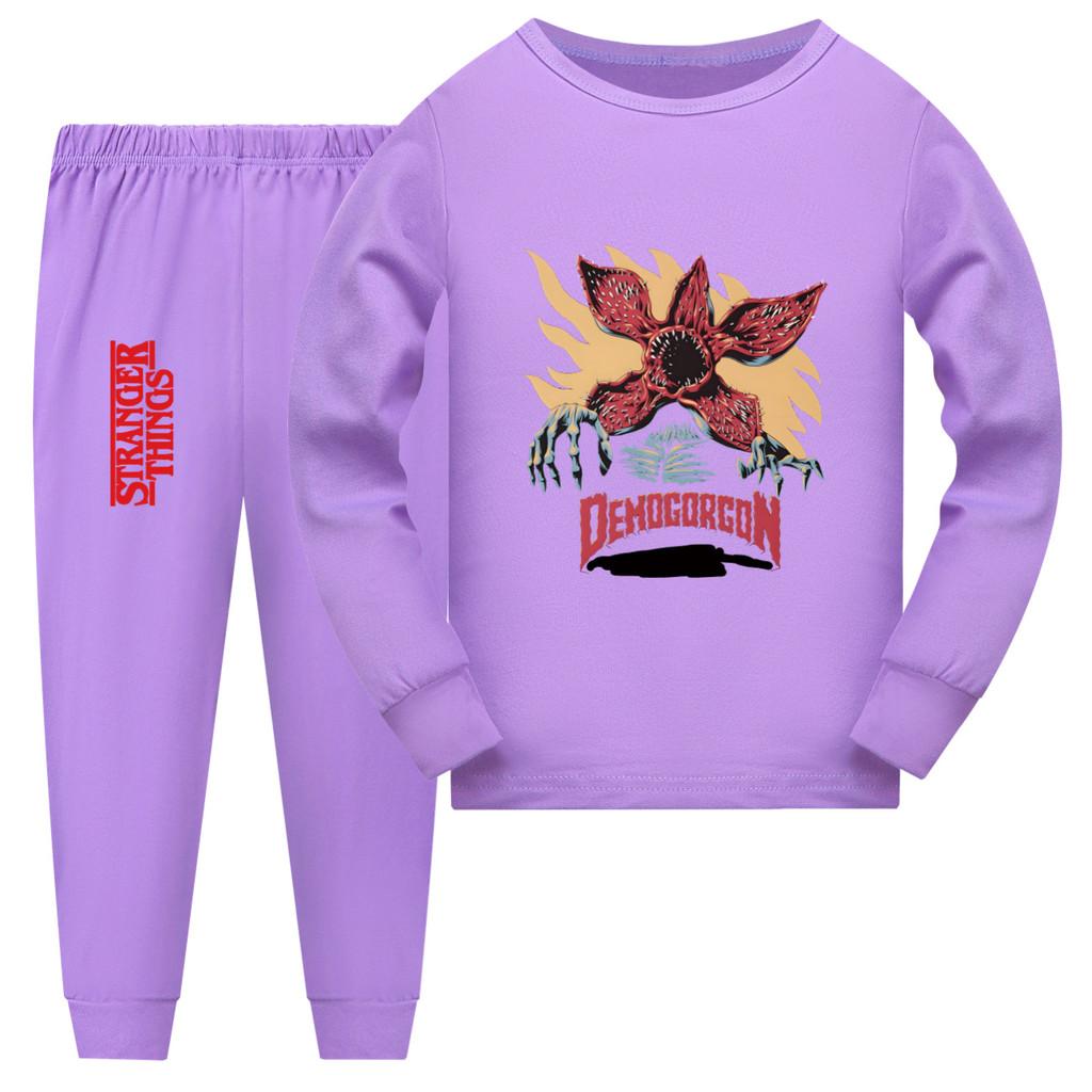 5385 Boys Girls Cartoon Print Long Sleeves T-shirt Trousers Pajamas Sleepwear Sets