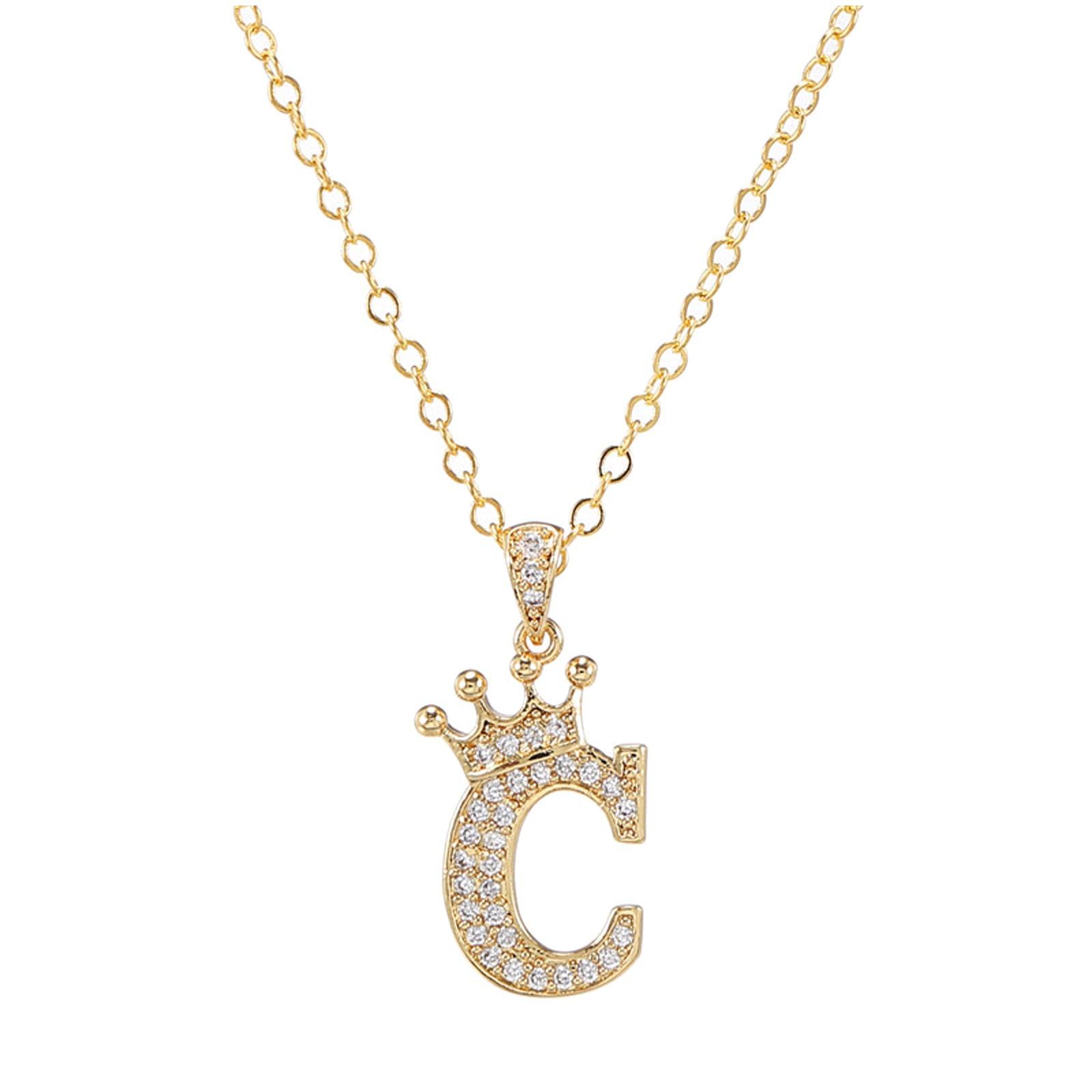 New Fashion Zircon Crown English Letter Pendant Lady Necklace Necklace C