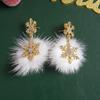 Diamond-encrusted hairball snowflake silver needle earrings Christmas fashion temperament earrings light luxury earrings