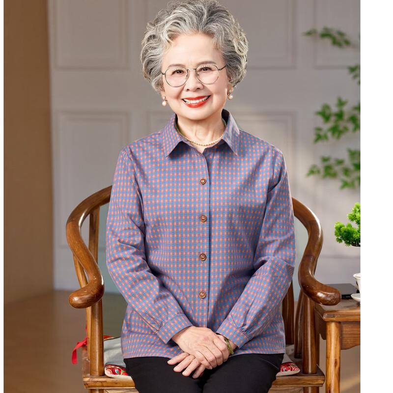 Elderly Women's Spring Plaid Long-Sleeve Shirt