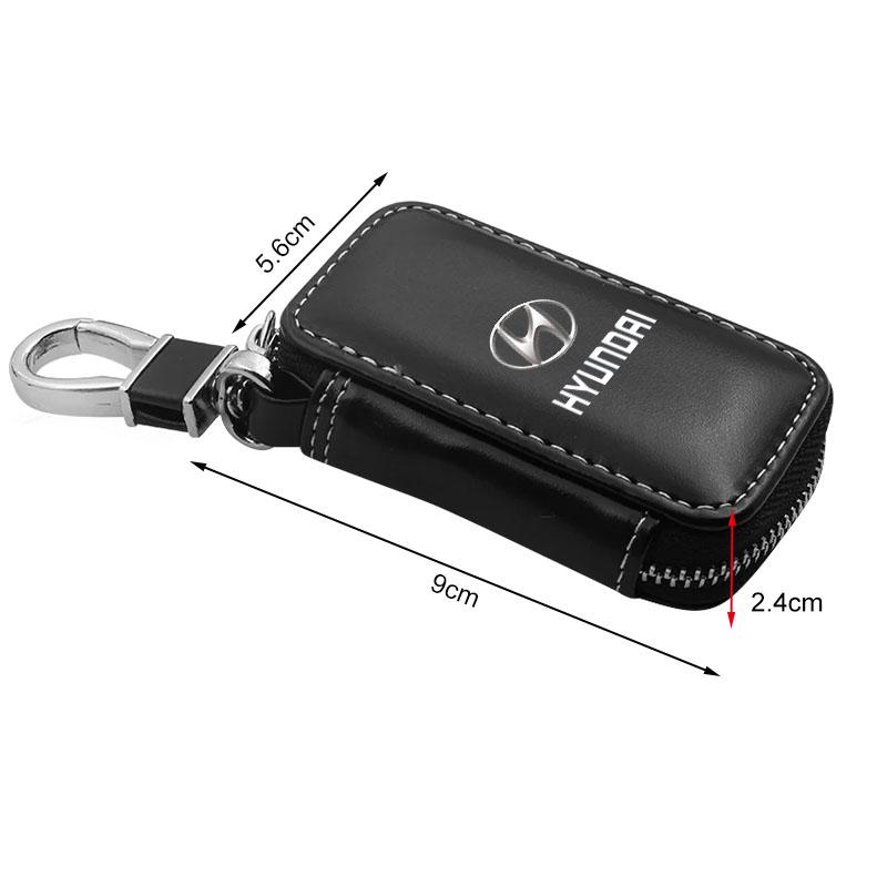 1Pcs Leather Emblem Car Key Case Keychain Zipper Key Case Bag For Hyundai Tucson 2021 Accent I10 I20 Kona Getz Solaris I30 Creta