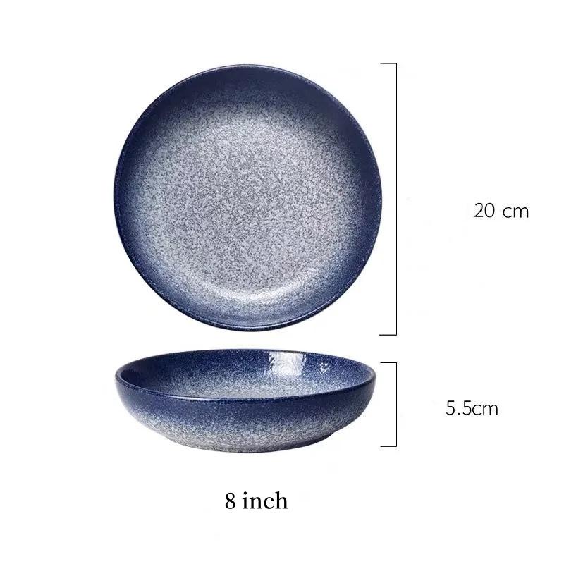 Multifunction Black Circle Dinner Plate Creative Salad Bowl Ceramic Dessert Tray Steak Pasta Dish Dinnerware Microwave Safe