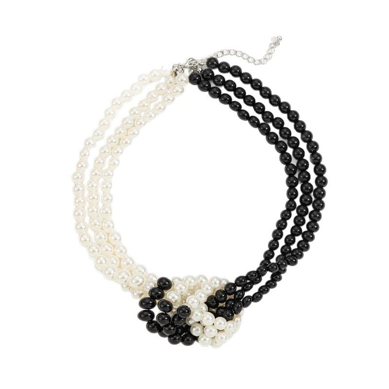 Multi-layer imitation pearl necklace, fashionable literary and retro black and white color matching jewelry, high-end women's collar