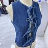 Women's Tie-Dye Lace-Up Sleeveless Denim Vest