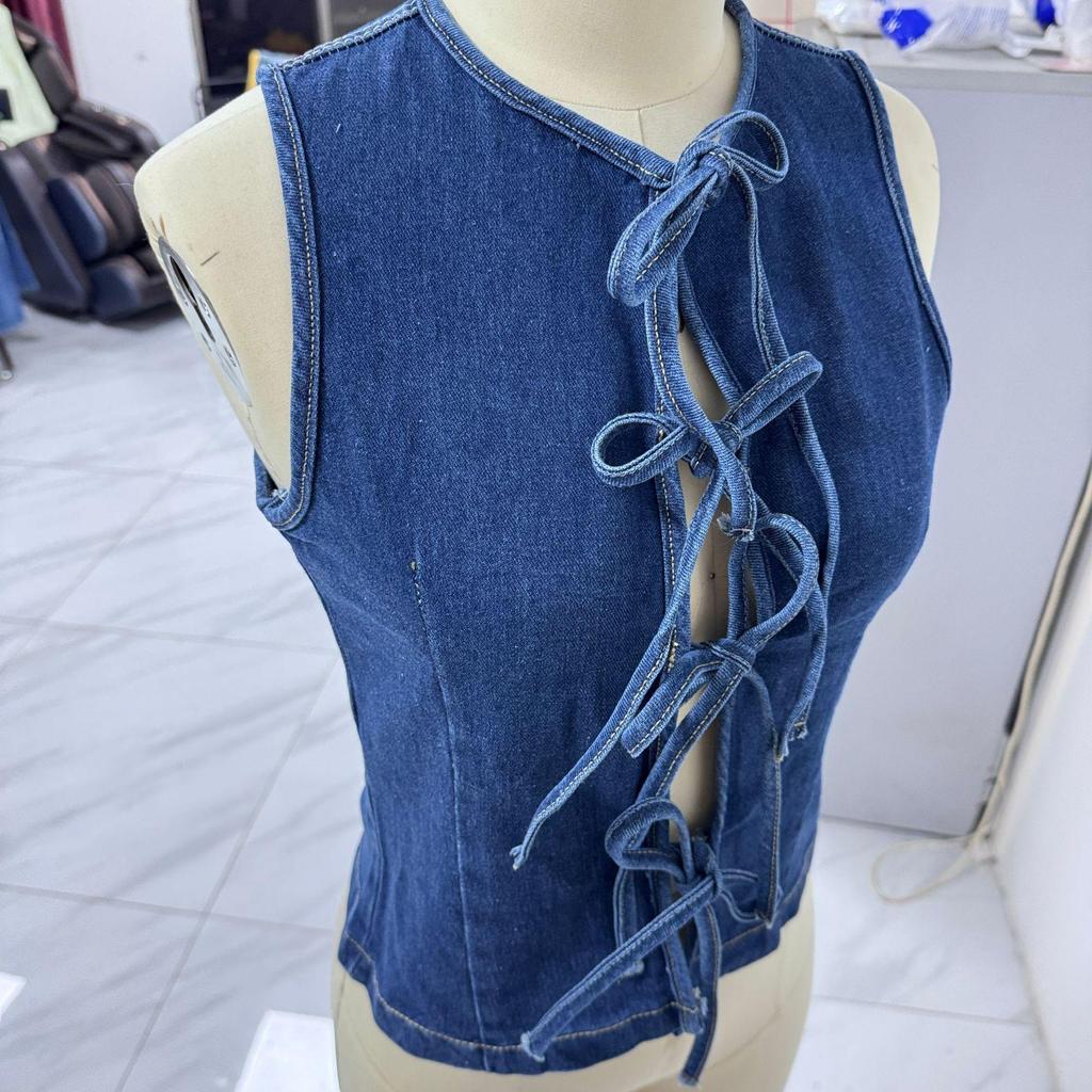 Women's Tie-Dye Lace-Up Sleeveless Denim Vest