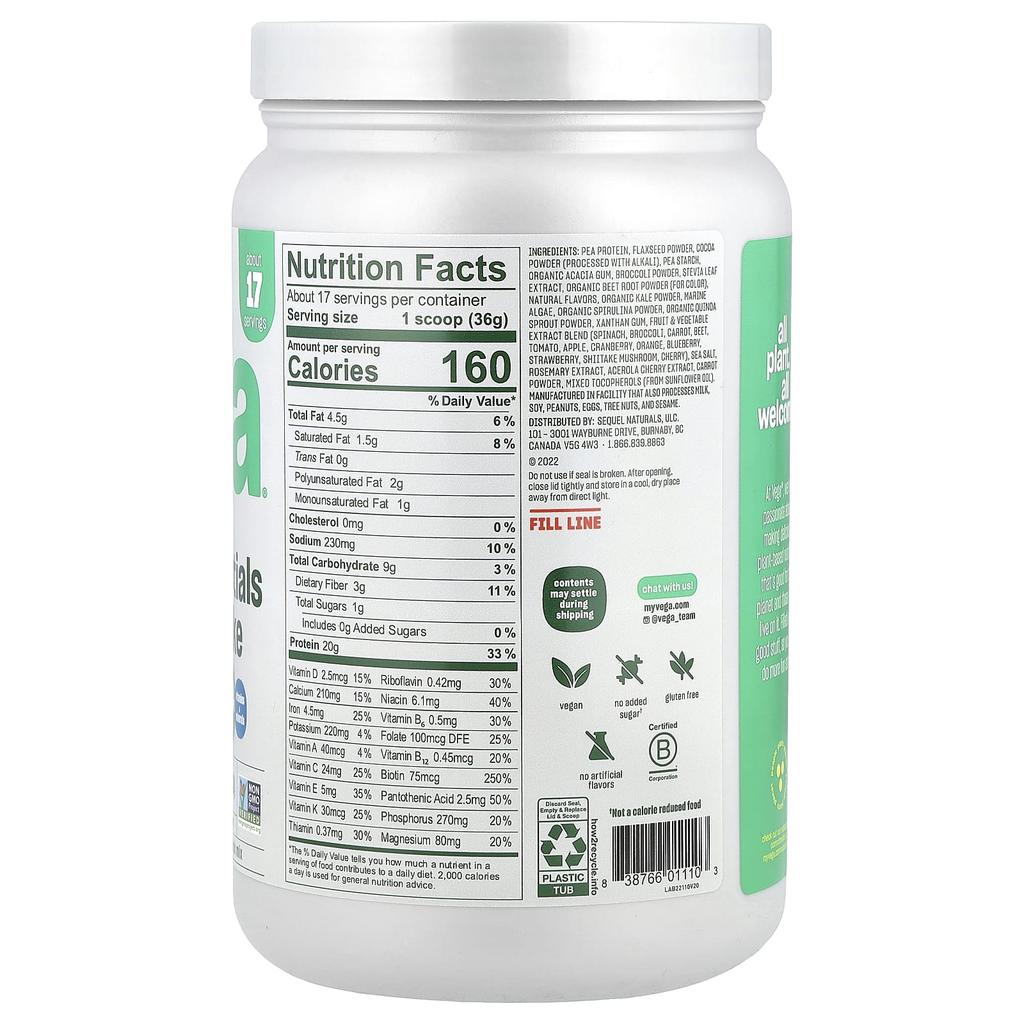 Plant-Based Essential Shake, Chocolate, 613G (1Lb 5.6Oz)