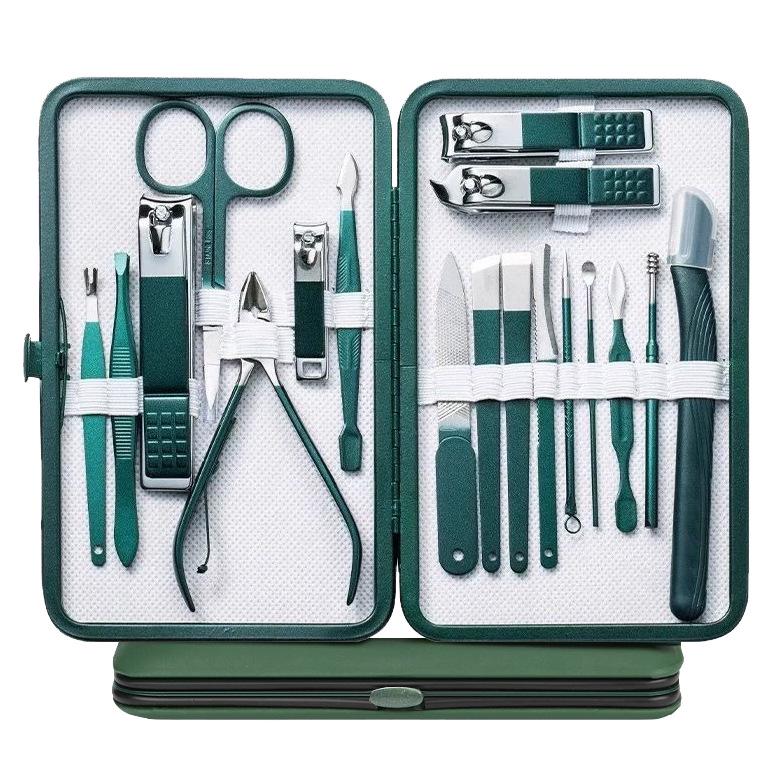 18-Piece Dark Green Slant Mouth Nail Clipper Manicure Set