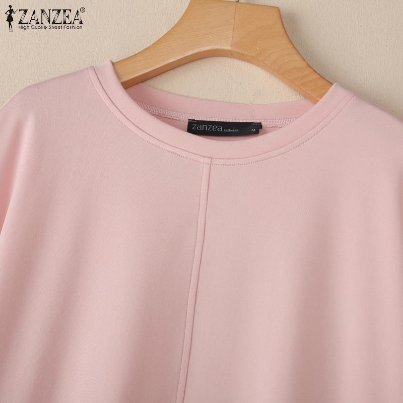 ZANZEA Magliette casual da donna a manica corta e mezza manica a girocollo tinta unita