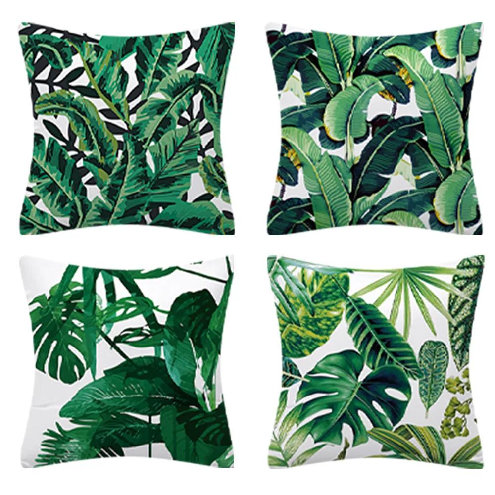 4Pcs Cushion Cover with Zipper Tropical Plants Print for Sofa Couch Car Cushion Square Pillowcase Home Decorative