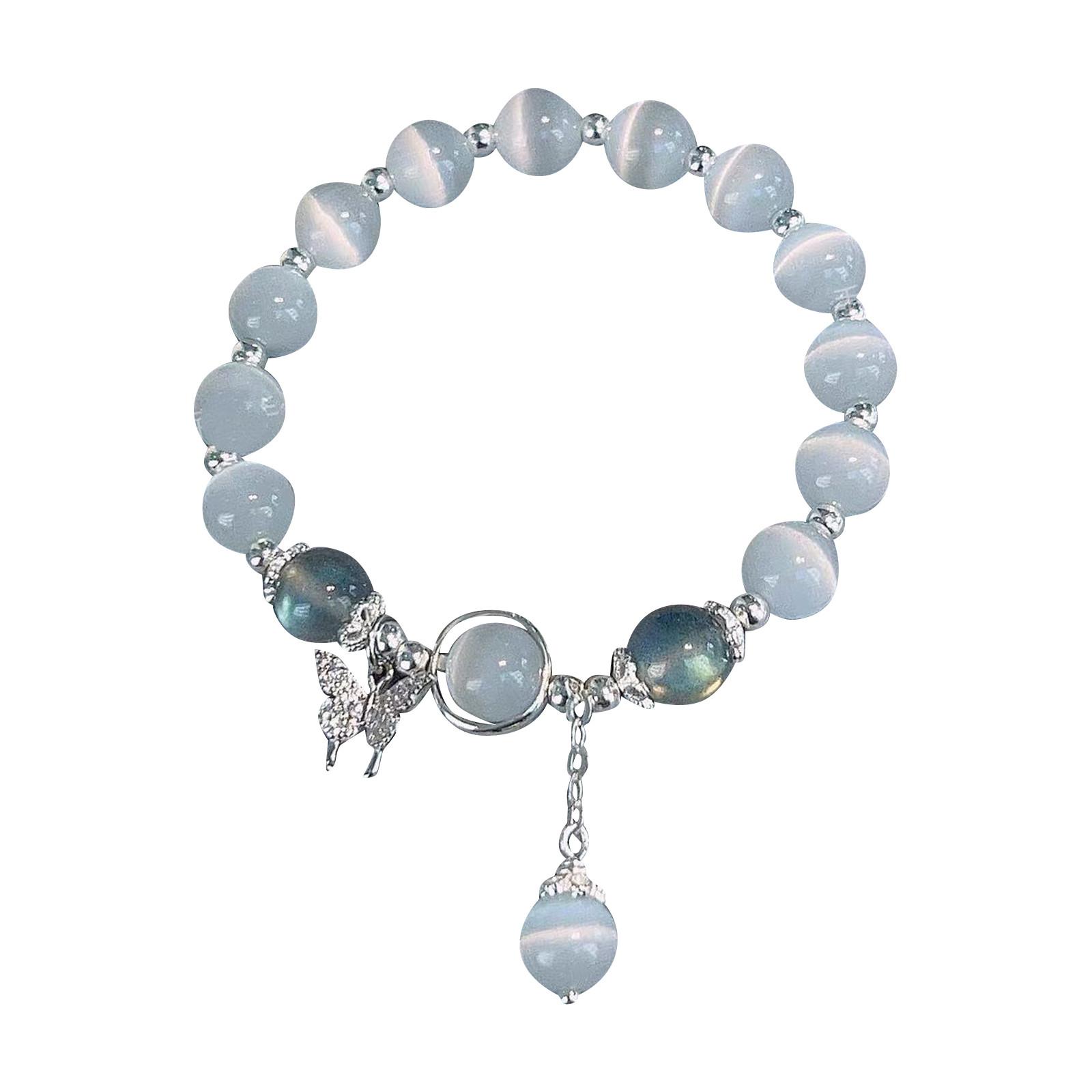 

Антикварный зеленый браслет с бусинами, ретро-китайская мода, легкая роскошь, высокочувствительный браслет-бабочка One Size синий