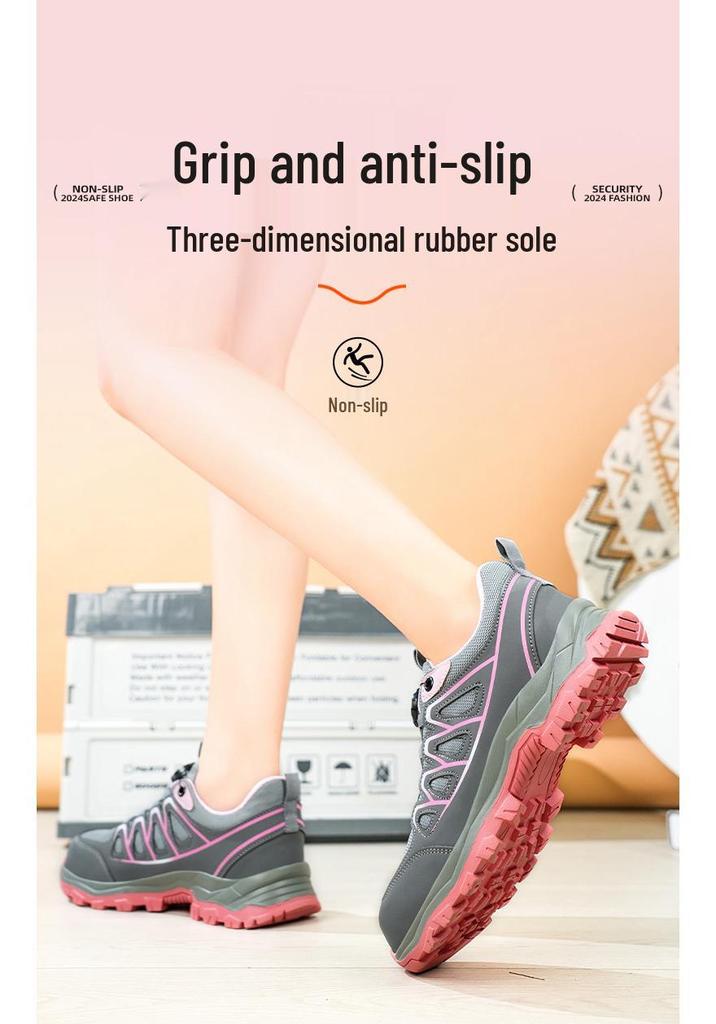 Women's Breathable Steel Toe Safety Shoes - Anti-Smash, Anti-Puncture, Anti-Odor with Rotating Button.