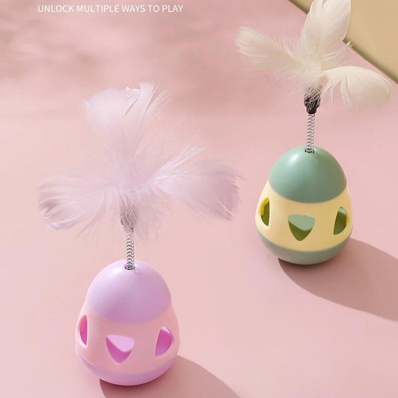 Cat Interactive Toy Funny Tumbler Leaky Food Ball Spring Toys Pet Relieve Boredom Rolling Teaser Feather Rotating Ball Toy