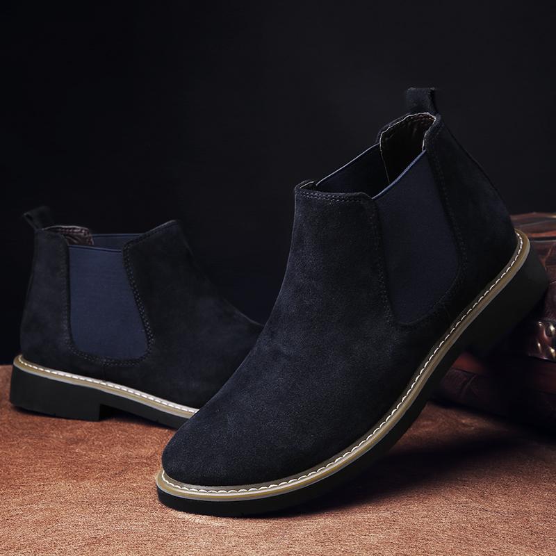 Casual Leather Mens Chelsea Boots New Elastic Strap Ankle Boots Smart Formal Slip on Casual Shoes Business Formal Dress Footwear