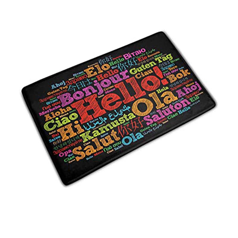

Hello Multi-Colored Fonts in Different Languages Non-Slip Doormat Indoor Outdoor Kitchen Floor Rug Front Door Mat Flannel Carpet