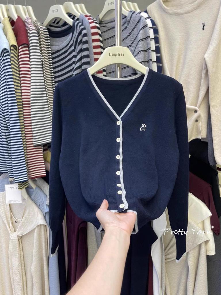 Niedriger Strickcardigan mit langen Ärmeln im koreanischen Stil für Damen, bestickt mit Schafen