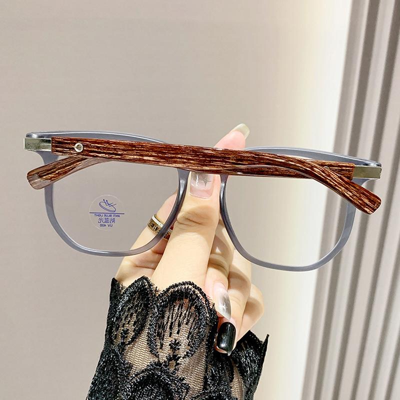 New Reading Glasses Anti Blue Light Women Eyeglasses Frame Fashionable Retro Large Frame Glasses Trendy Woodgrain Hd Presbyopia Glasses for Men