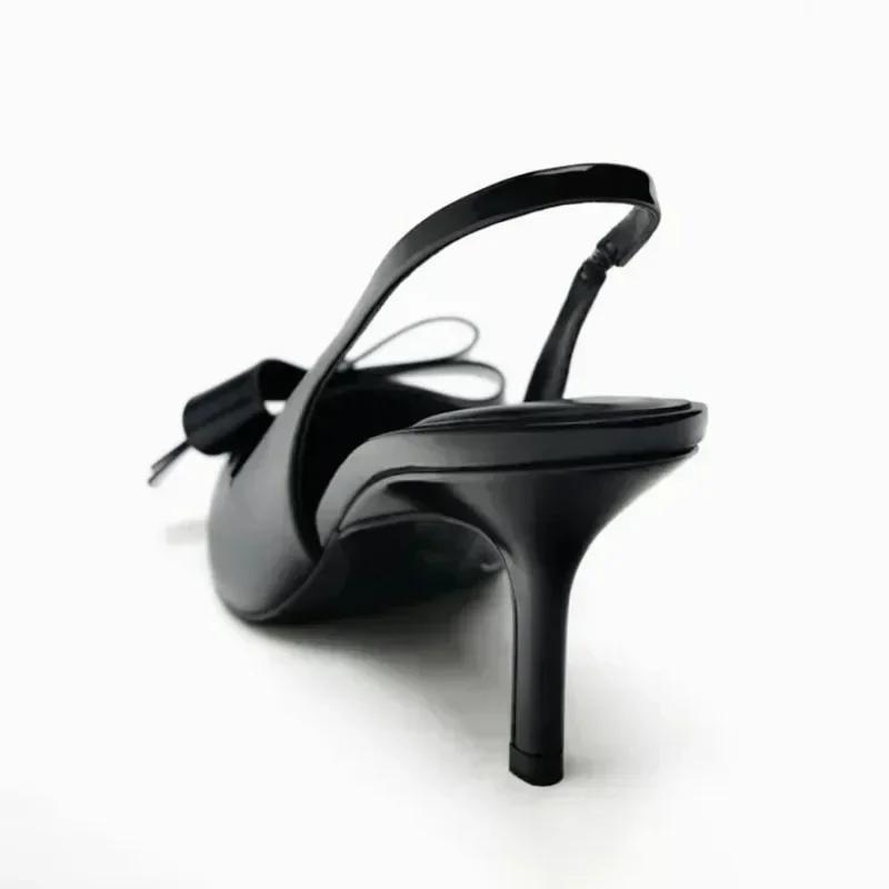 Fashion Black Sexy Pointed Toe Thin High Heels Women Fashion Bow Open Toe Heeled Sandals Banquet Dress Shoe Luxury Designer Women Pumps