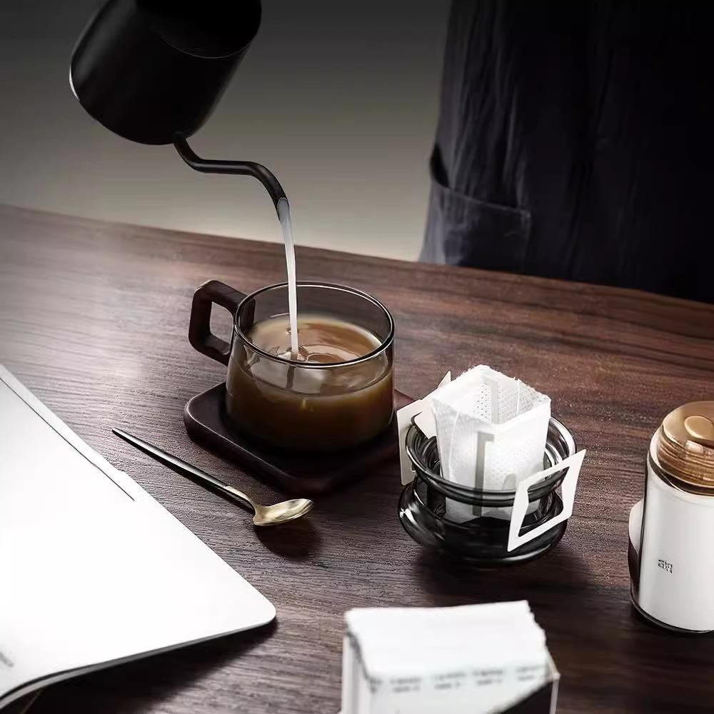 Wooden handle with lid, glass tea cup with filter cup, water divider, heat-resistant tea set, office tea cup