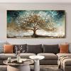 Abstract Gold and Blue Winter Tree Canvas Painting Wall Art Rich Tree Posters Landscape Picture for Living Room Wall Decor