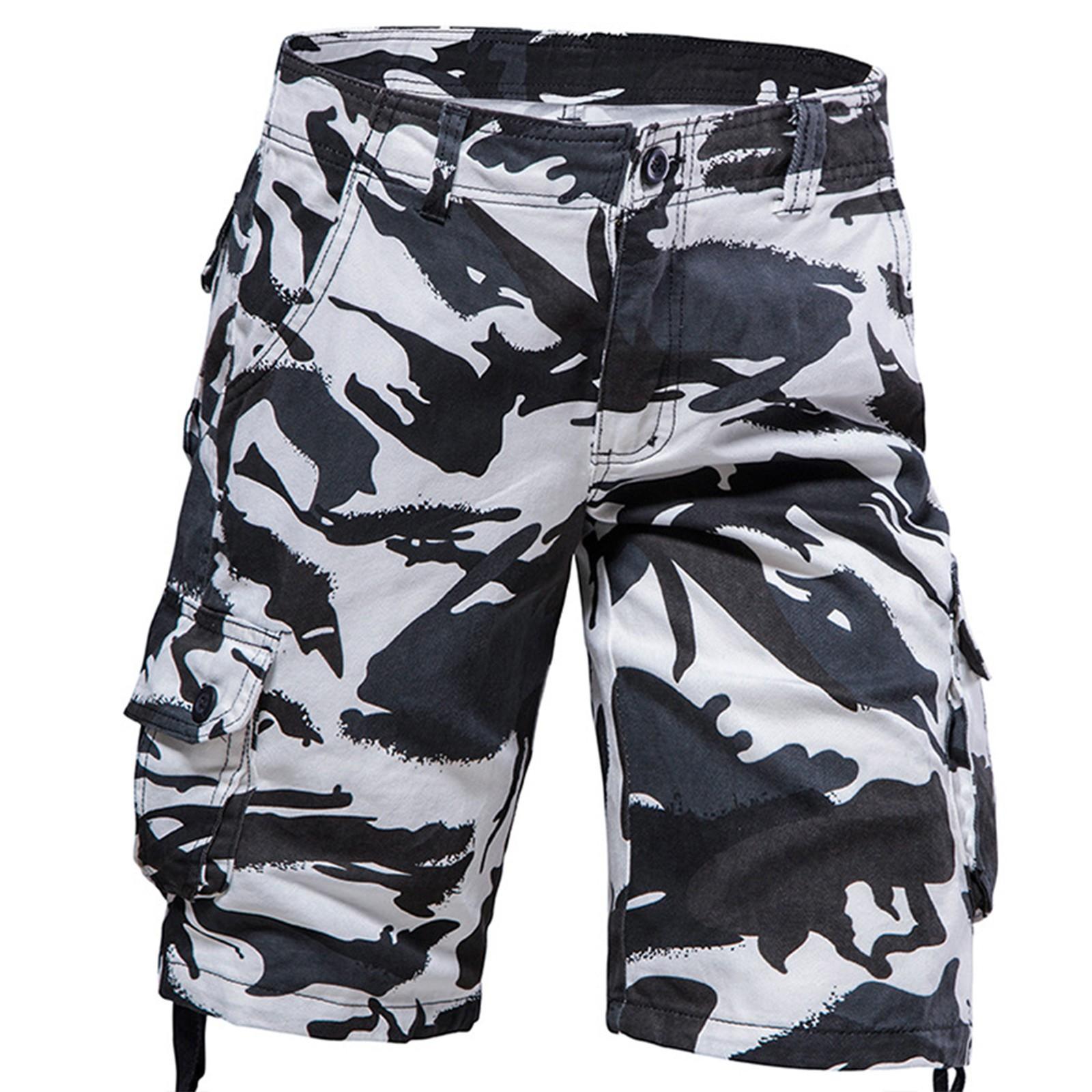 

Mens Cargo Shorts 3/4 Length Shorts Men Camo Knee Length Pants With Pockets Work Trousers Men Casual Capri Pants 44 білий