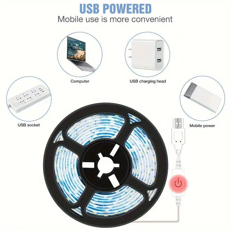 DC 5V LED Lights Strip 2835 Touch Switch Dimmer USB LED Tape Ribbon Flexible DIY Backlight Mirror Christmas Cabinet Room Decor