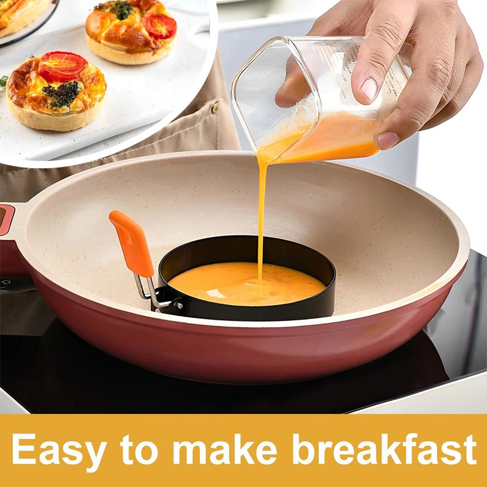 4 Stück Eierringe Antihaft zum Braten Runde Eierform mit Ölpinsel Spiegelei-Ring Edelstahl Eierkreise Eierformer