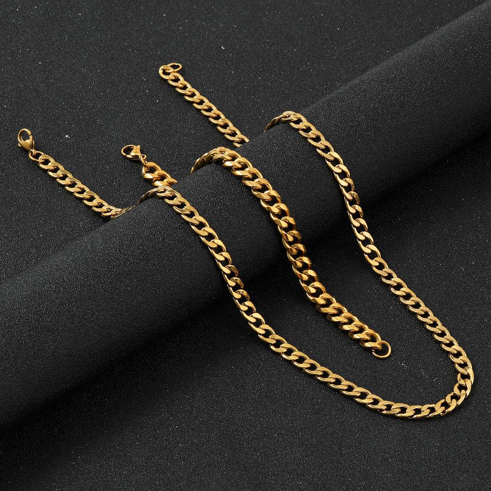 

Специально разработан для покрытия ювелирных изделий из титановой стали18-каратное золото Кубинская цепь Простая цепь Хип-хоп тренд Набор браслета и ожерелья из нержавеющей стали gold Two-piece set2