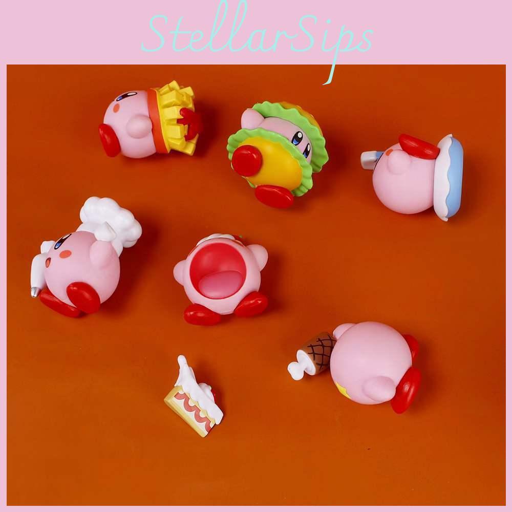 Kirby Cute Cartoon Burger French Fries Chef Style Food Series Model Set Ornament