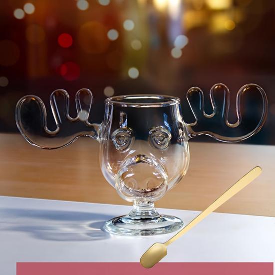 Christmas Deer Mug 240ml Clear Glass Elk-Shaped Cup Xmas Vacation Movie Coffee Mugs Gifts for Family Friends Party Drinking Supplies