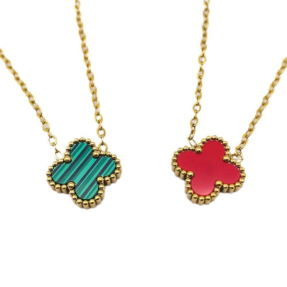 13mm Four-leaf Clover Single Flower Necklace Double-sided 18K Vacuum Plated Non-fading Women's Necklace