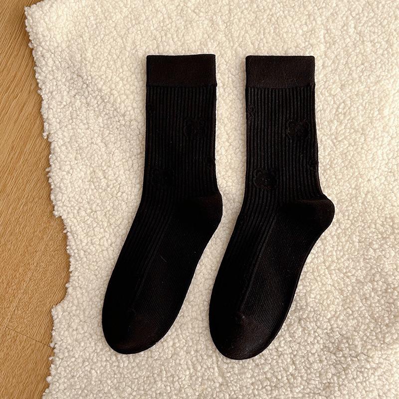 Katon Bear Mid-calf Socks, Autumn Combed Cotton, Cute Mid-calf Socks, Solid Color, Versatile, Pile Pile Socks, Boneless