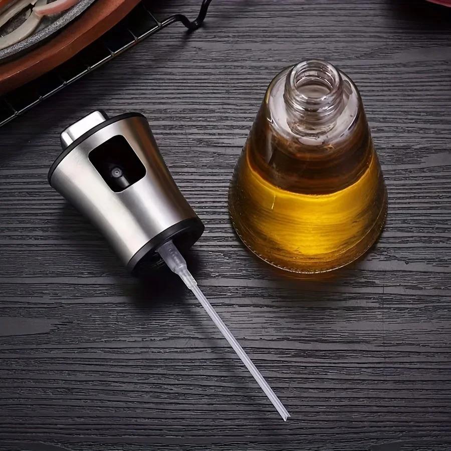 1pc Oil Spray Bottle 304 Stainless Steel Pressurized Spray Glass Kitchen Olive Edible Oil Barbecue Bottle Restaurant Barbecue