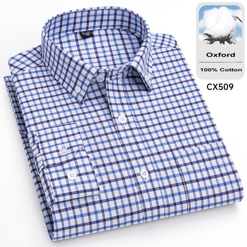 New 100% Cotton Oxford Mens Striped Plaid Shirts Long sleeve Male Business Casual High Quality Formal Shirt For Men Social Shirt
