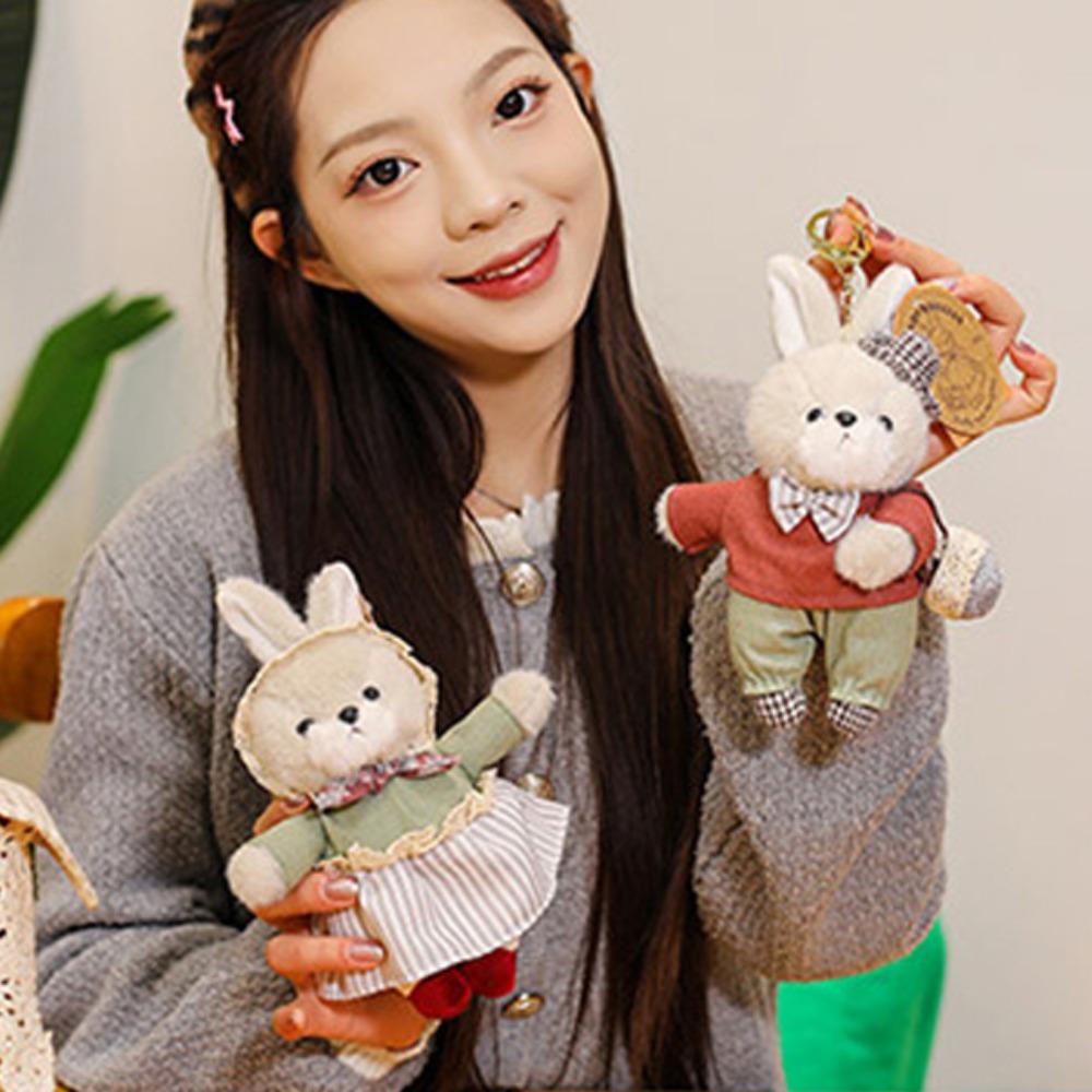 Rabbit Family Bunny Keychain with Clothes Plush Rabbit Key Ring Car Key Chain