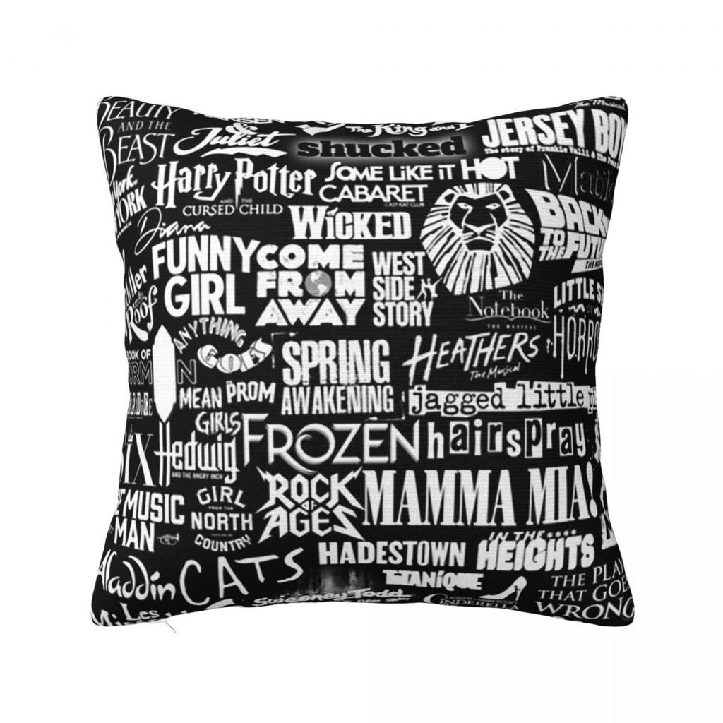 Broadway Musical Theatre Logos - Hand Drawn Square Pillowcase Cushion Cover Pillow Case Throw Pillow Cover for Home Sofa