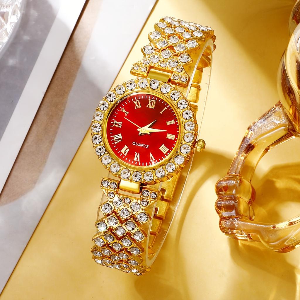 5pcs Women's Watches, Classical Amphibole Quartz Watches, Roman Fashion Simulation Watches, and Jewelry Sets