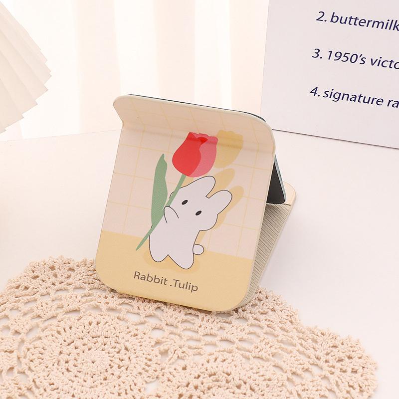 Tisch-Make-up-Spiegel Floral PU-Leder Schlicht Tragbar Handspiegel Faltbar Studenten Kompakt Niedlich Taschenspiegel