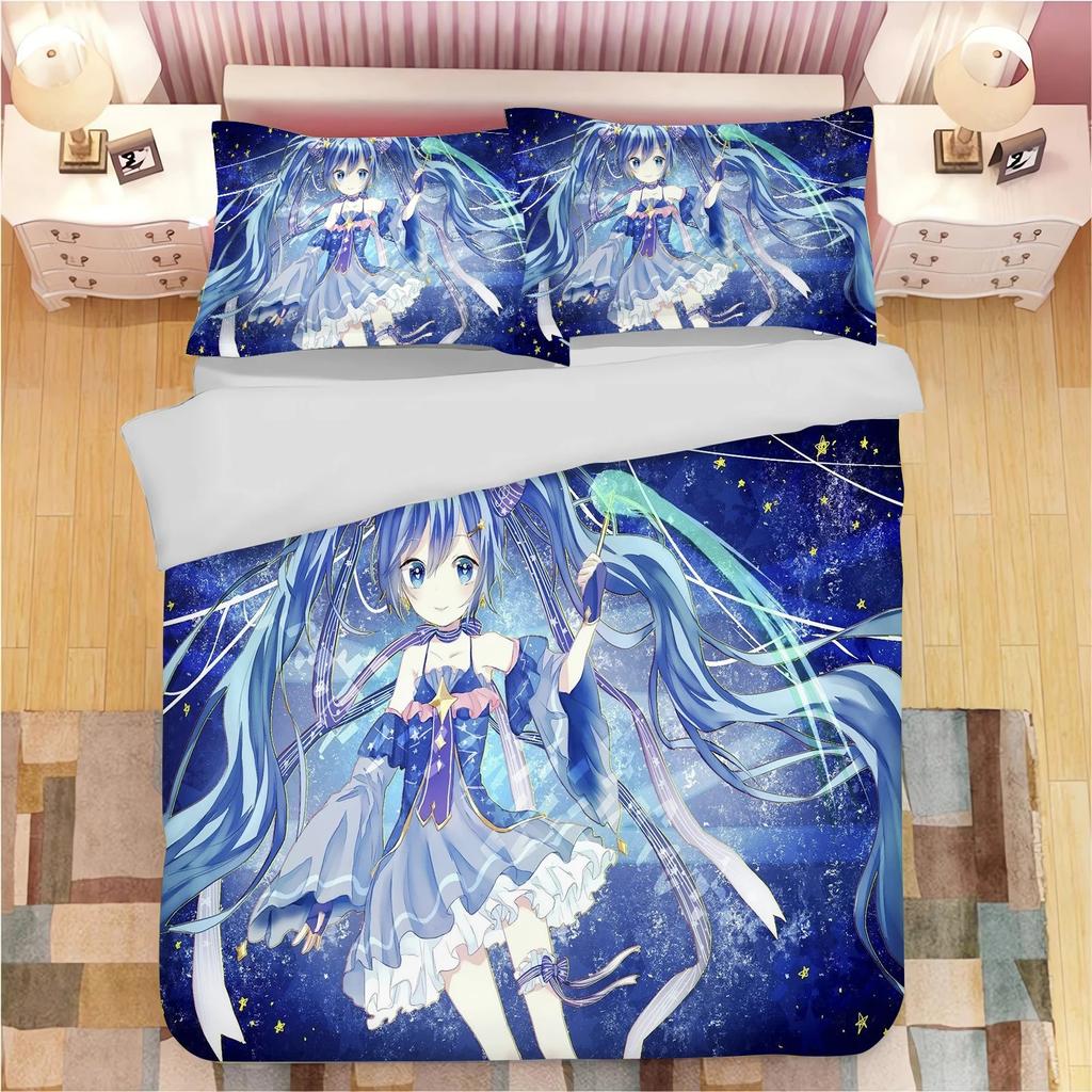 3D Print Japanese Catoon Kawaii H-Hatsune M-Miku Bedding Set 3piece Duvet Cover Pillowcase for Teen Girls Room Decor Gifts