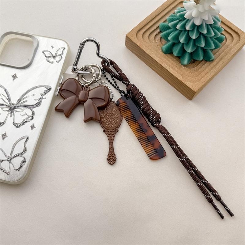 Fashionable Acetate Comb Mirror Keychain Multifuntional Key Accessory Suitable for Youthful Women and Girl Outdoor Use